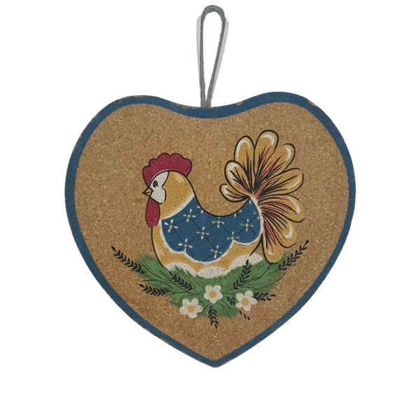 VTG Chicken Hen Cork 3 PC Different Sizing Hanging Trivets Heart Shaped Kitchen - Picture 8 of 10
